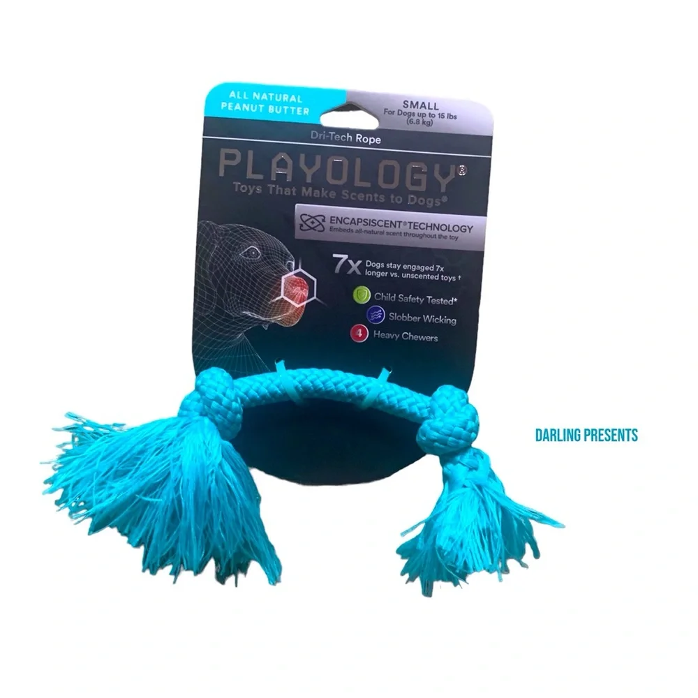 Playology Dri-Tech Rope Dog Toy Flavor Peanut Butter Color Blue Size S